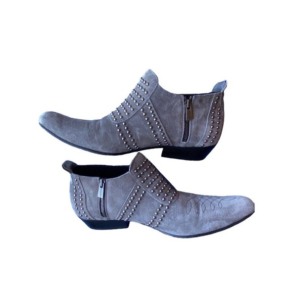 Anine Bing Low Charlie Gray Studded Suede Ankle Boot - Picture 1 of 12